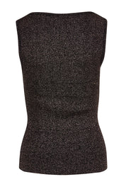Product shot of the Tessa Metallic Knit Tank in colour Black (Black), from the back