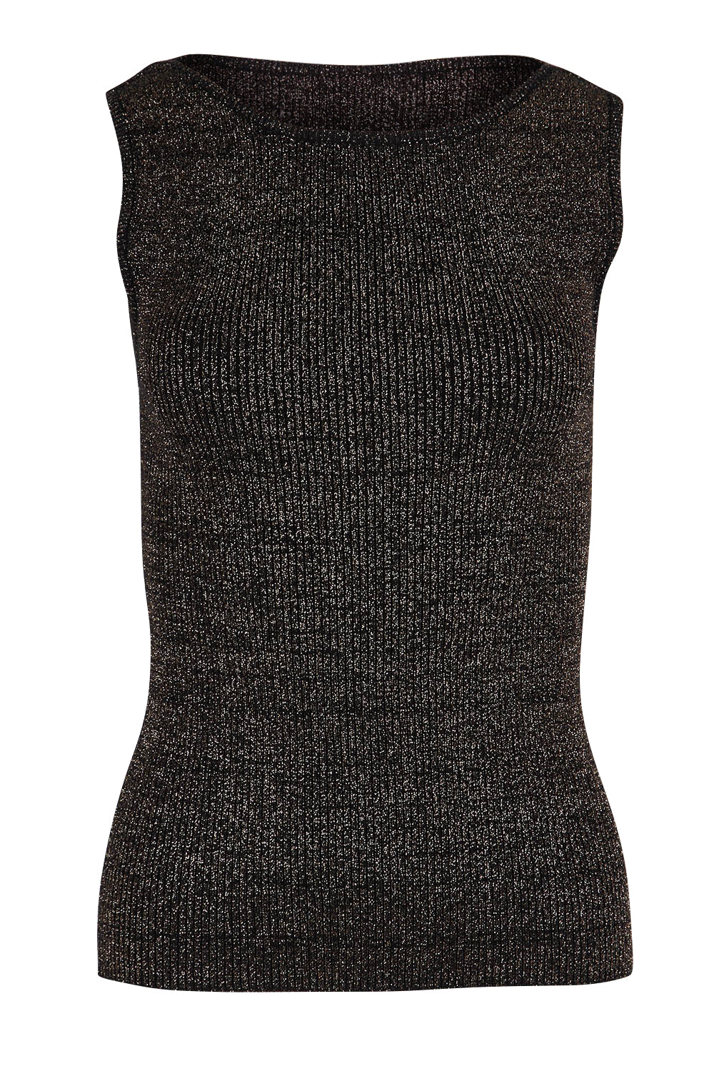 Product shot of the Tessa Metallic Knit Tank in colour Black (Black), from the front
