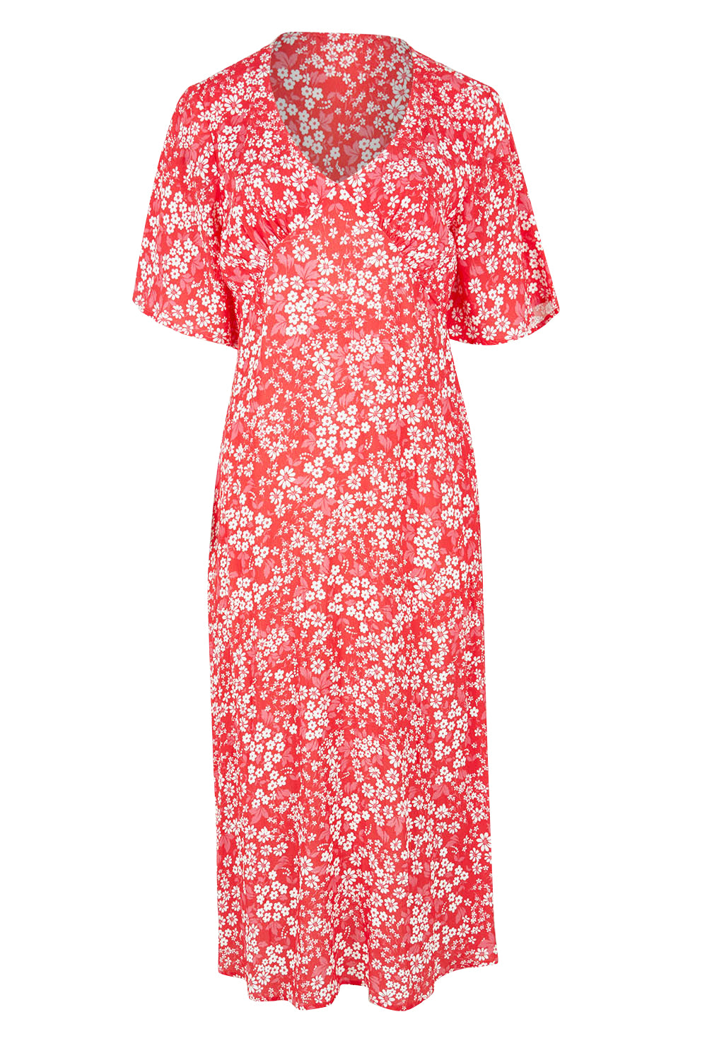 Product shot of the Ankara Dress in colour Red (Red), from the front