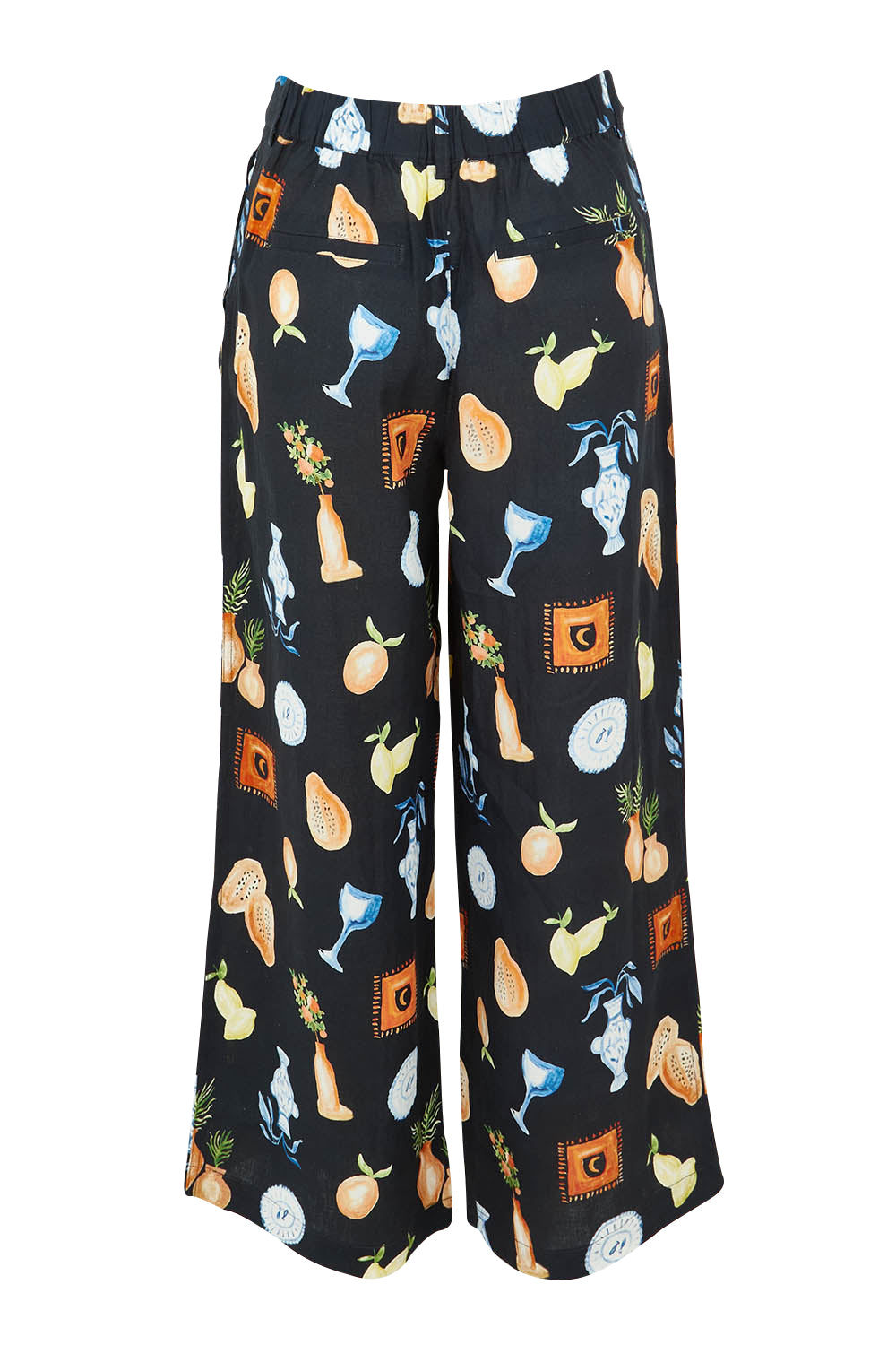 Product shot of the Italian Summer Linen Blend Pants in colour Print (Black), from the back