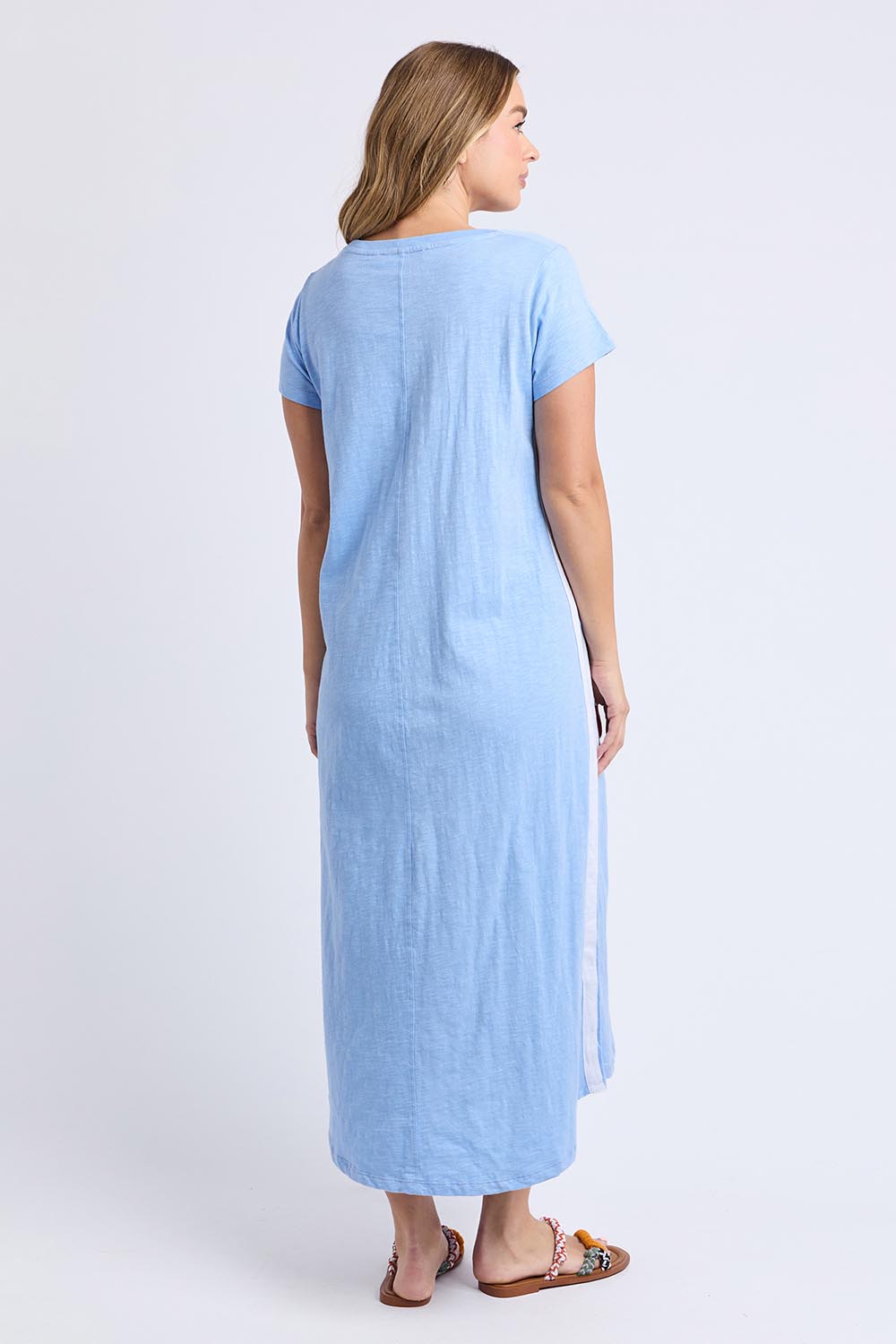 A model wearing the Leisure Recovery Cotton Dress in colour Blue (Blue), from the back