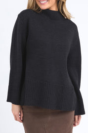 A model wearing the Jude Wool Blend Knit in colour Black (Black), from the front, cropped image