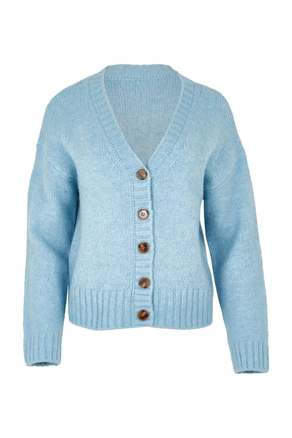 Product shot of the Jensen Button Cardi in colour Celestialb (Blue), from the front