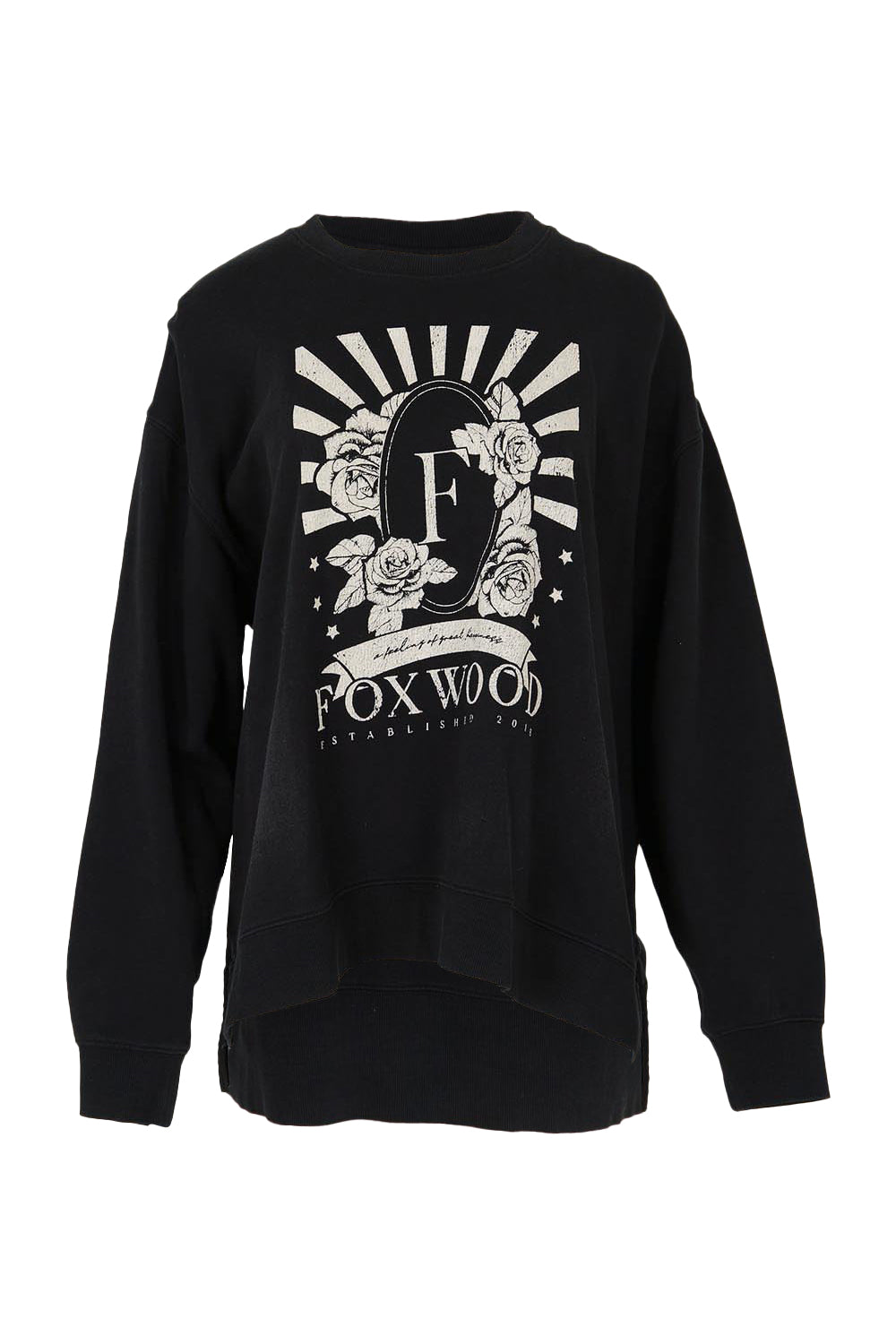 Product shot of the Happiness Cotton Crew in colour Washblack (Black), from the front