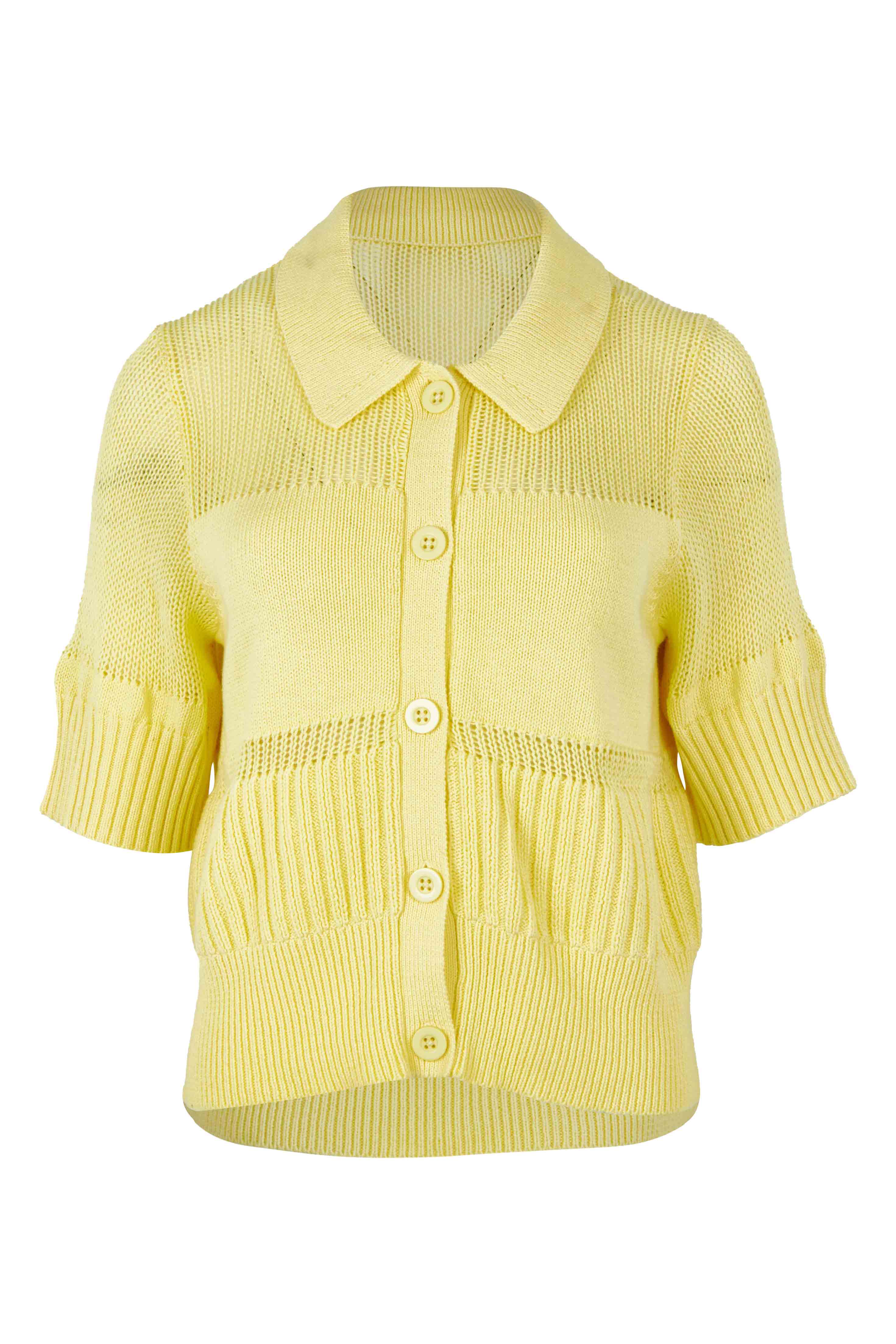 Product shot of the Trevi Cotton Knit Top in colour Lemon, from the front