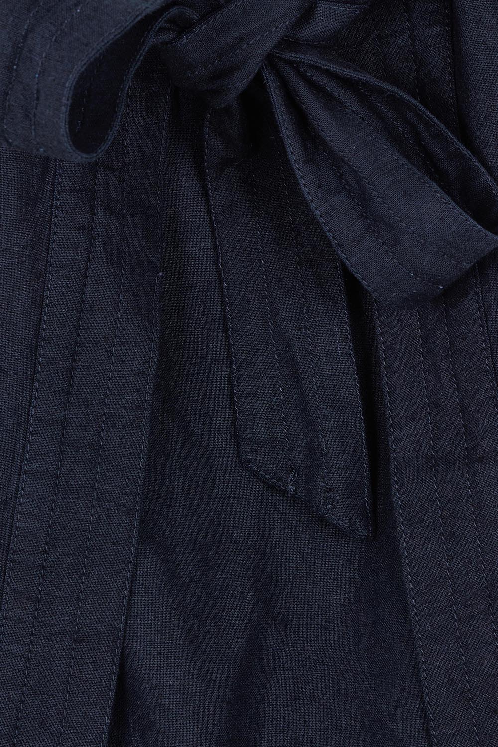 Product shot of the Lourdes Linen Blend Top in colour Navy (Blue), detail