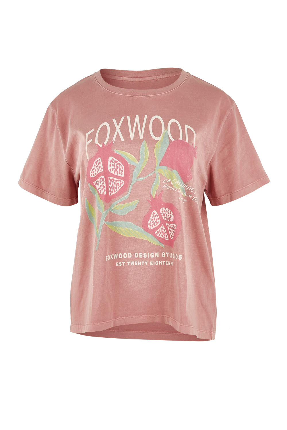 Product shot of the Pomegranate Cotton Tee in colour Ashrose (Pink), from the front