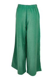 Product shot of the Elemental Linen Blend Pant in colour Deepgrass (Green), from the back