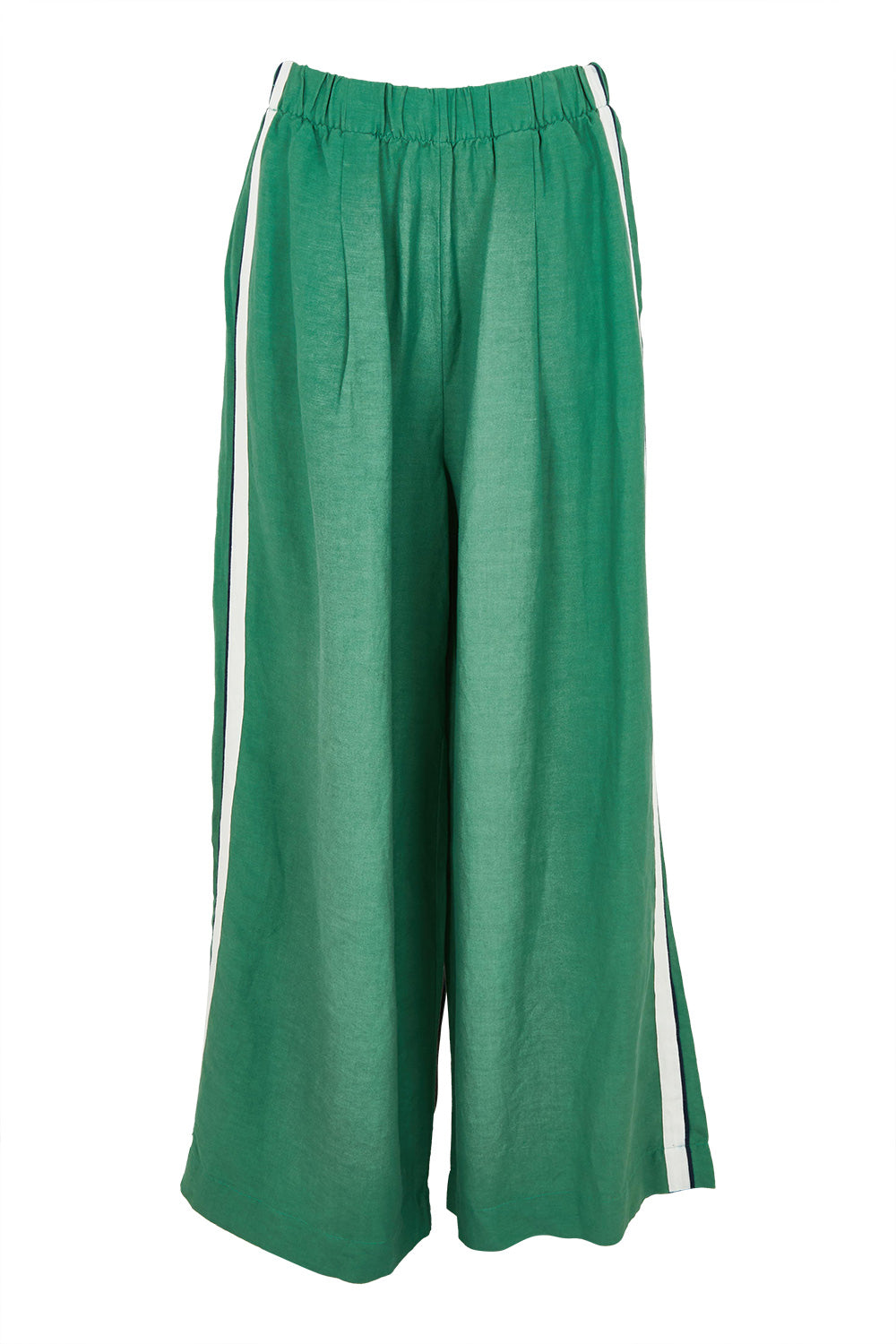 Product shot of the Elemental Linen Blend Pant in colour Deepgrass (Green), from the front