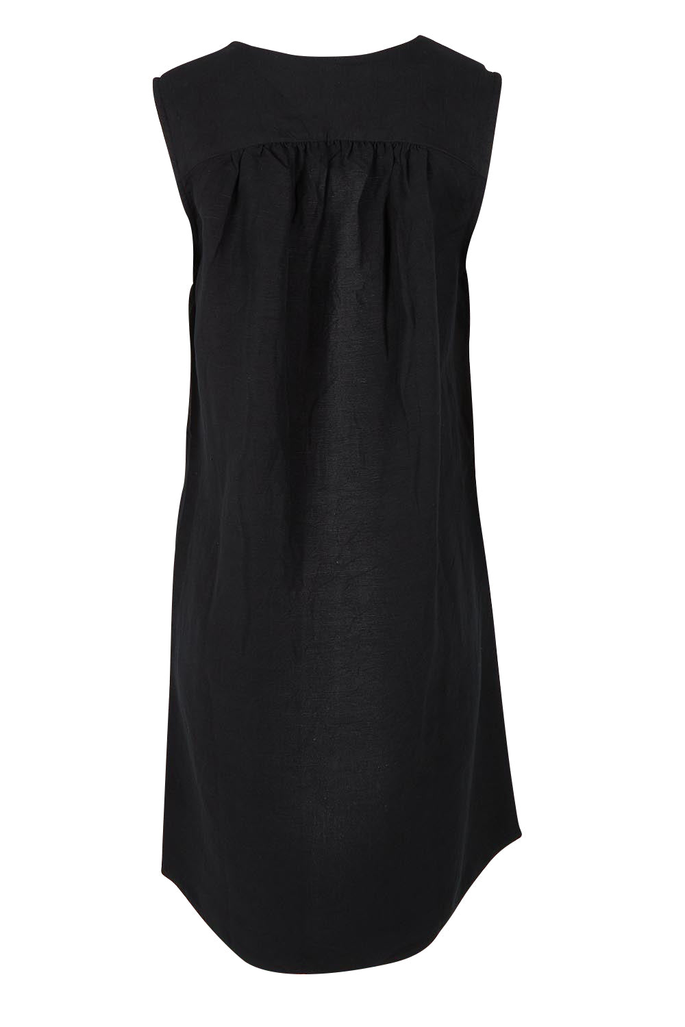 Product shot of the Anara Linen Blend Dress in colour Black (Black), from the back