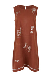 Product shot of the Paradise Cotton Linen Dress in colour Chocolate, from the front