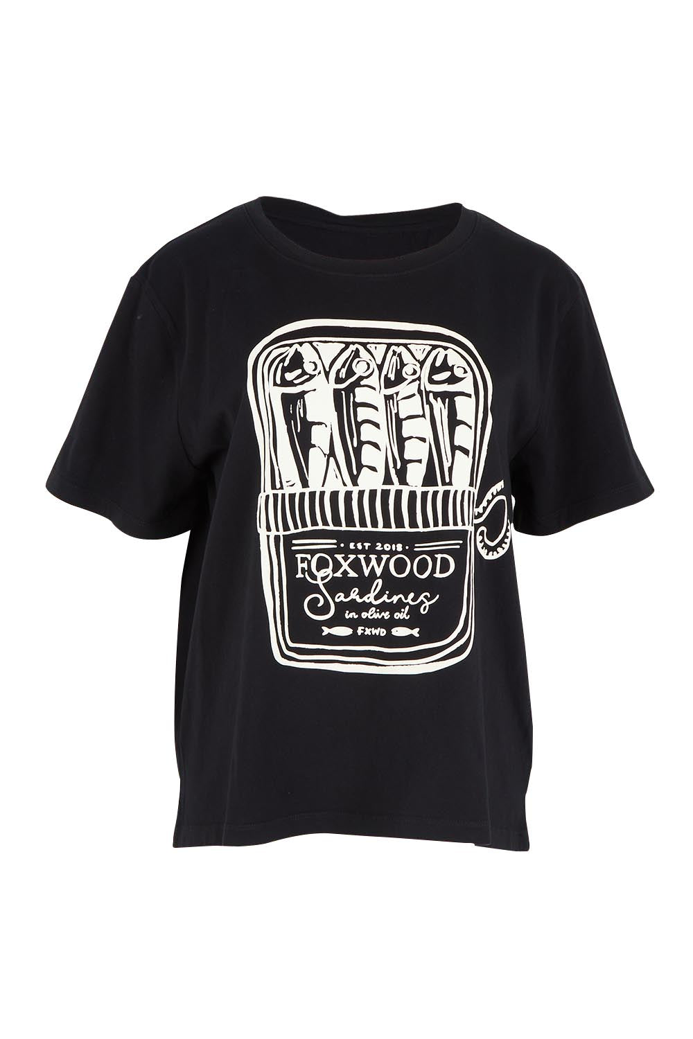 Product shot of the Pesce Cotton Tee in colour Wshedblk (Black), from the front