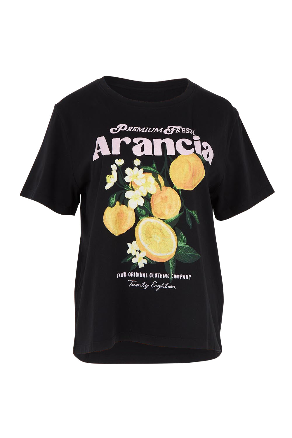 Product shot of the Arancia Cotton Tee in colour Wshedblk (Black), from the front