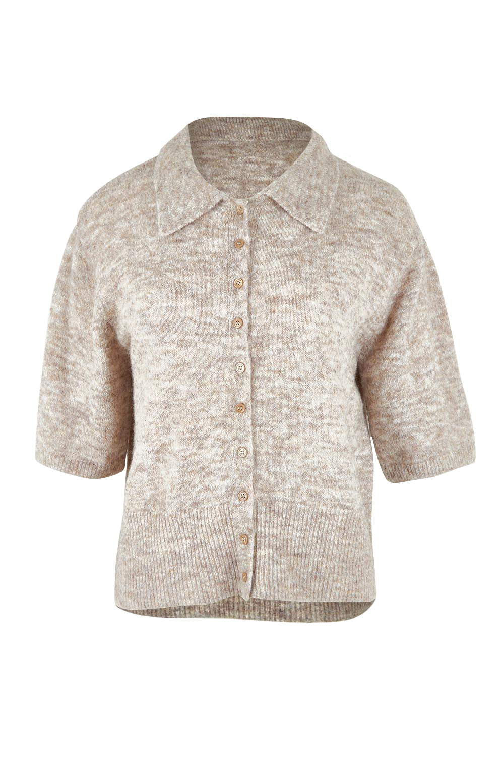 Product shot of the Fernie Button Knit in colour Oatmeal, from the front