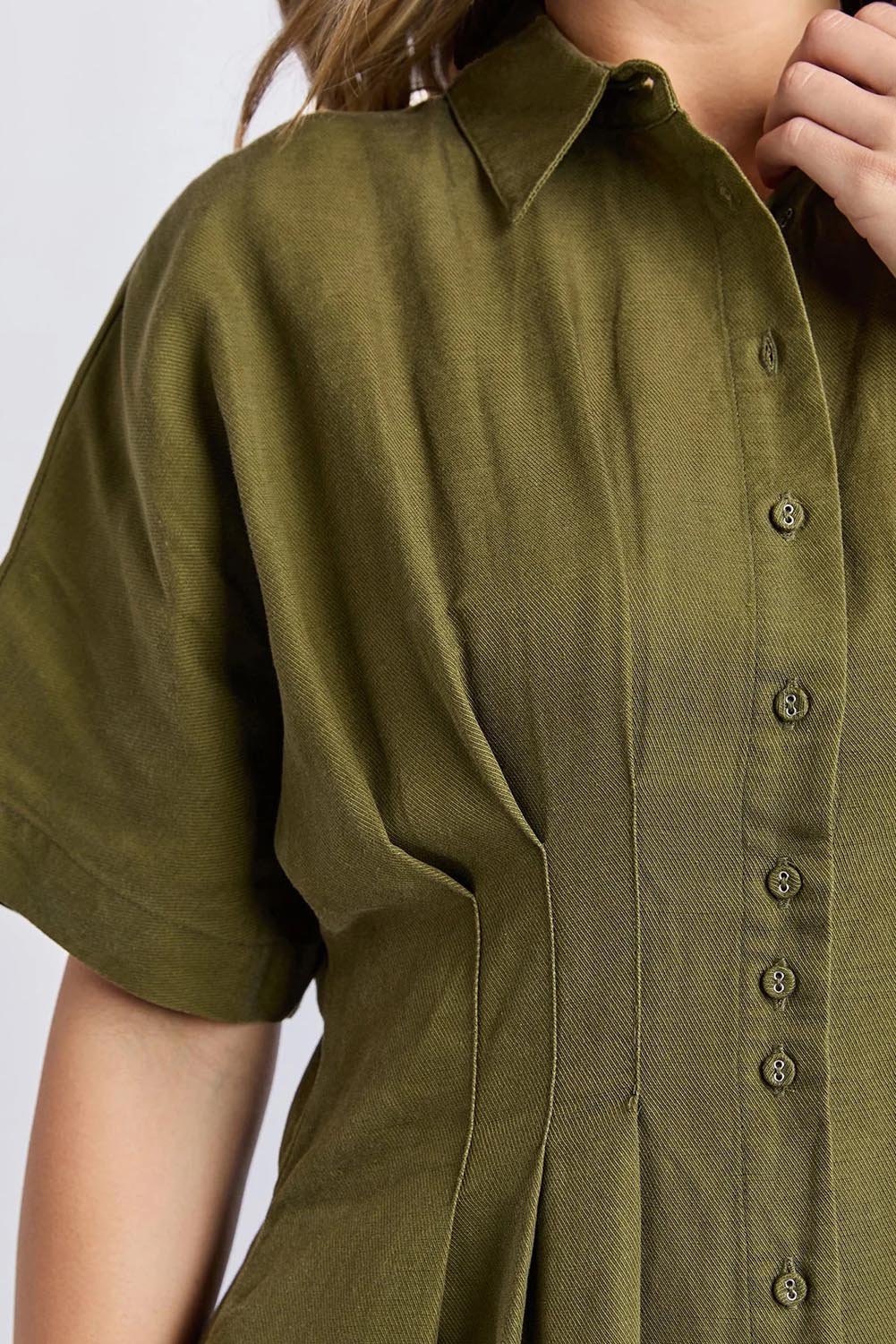 Marbella Lyocell Linen Dress - Wintermoss