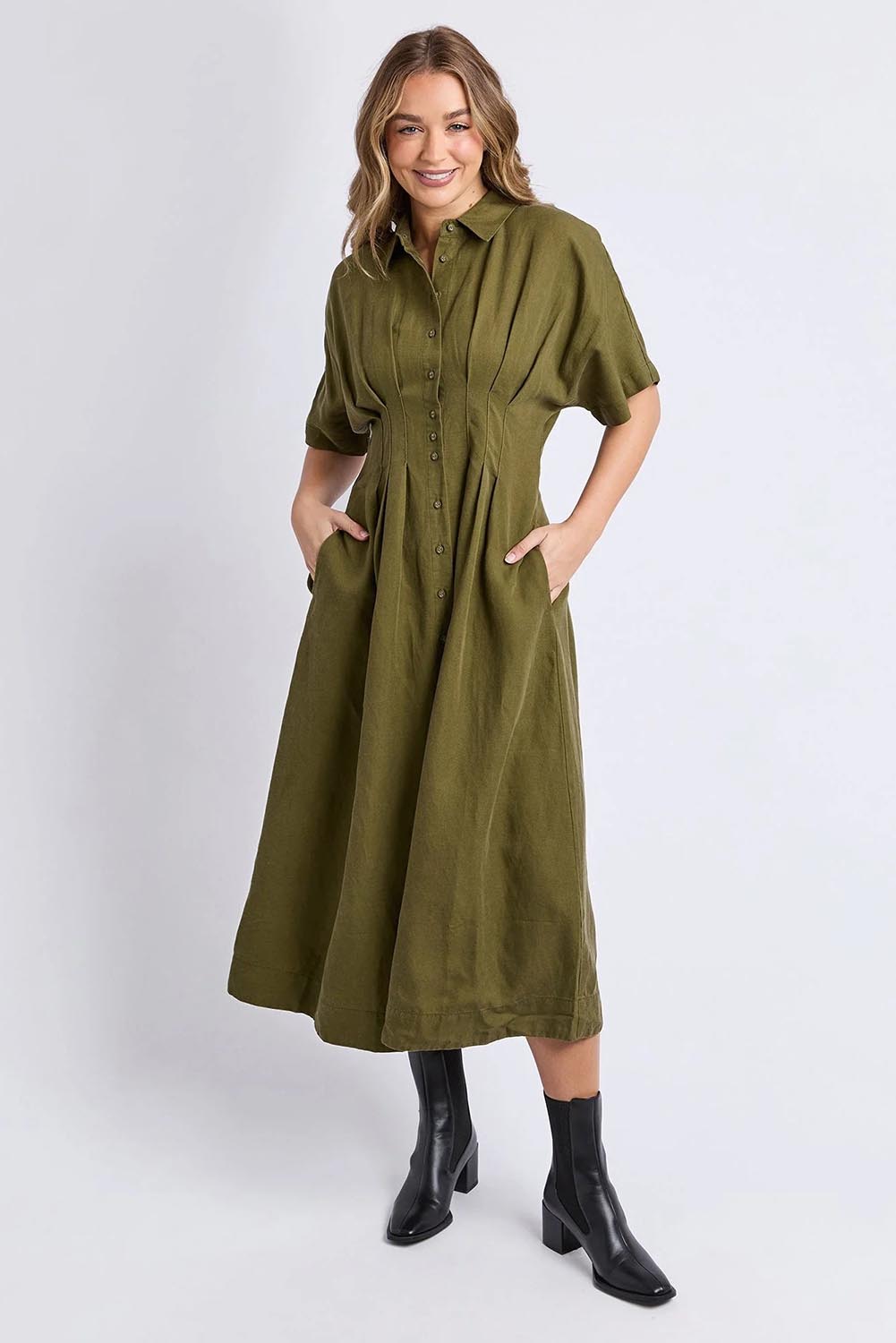 Marbella Lyocell Linen Dress - Wintermoss