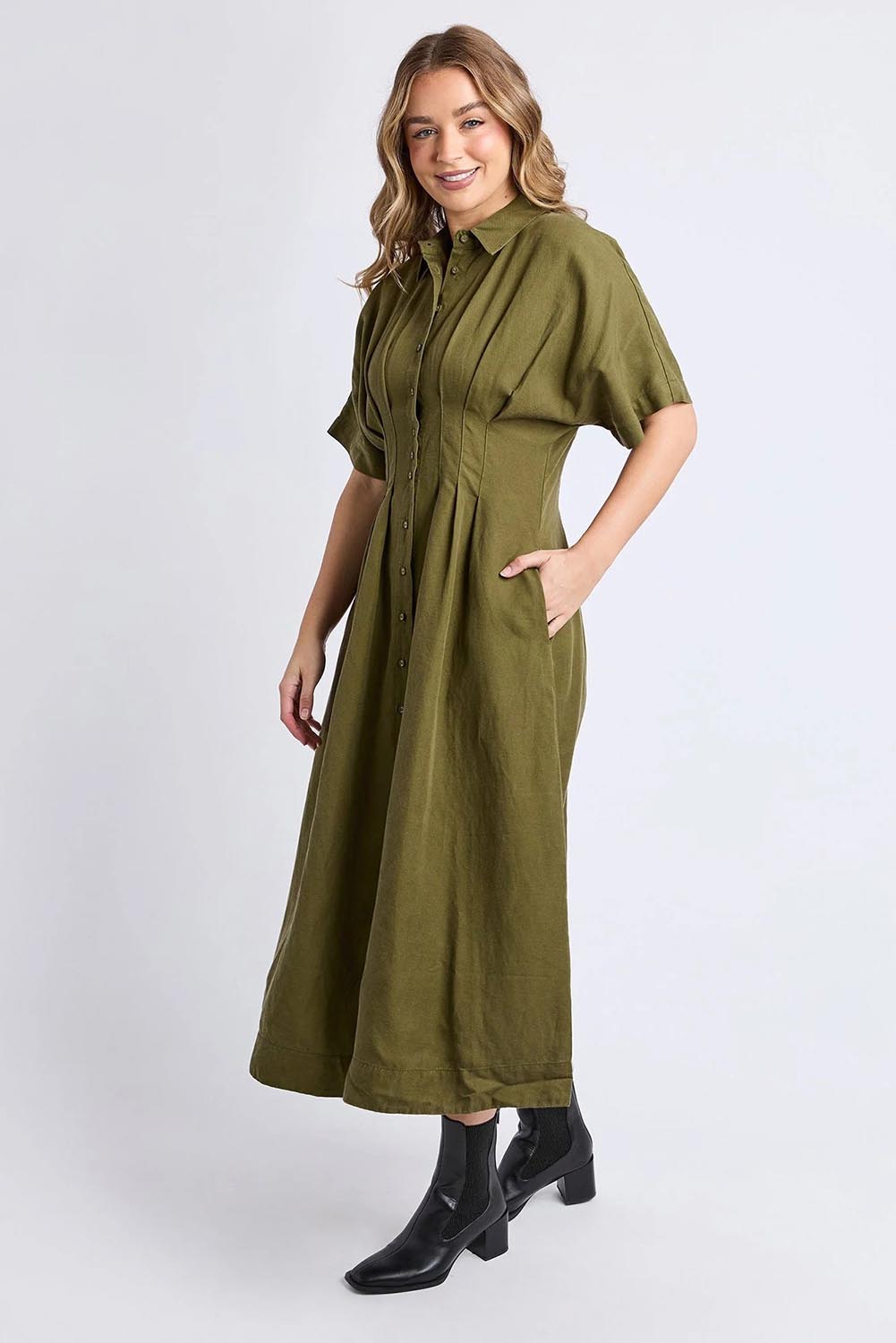 Marbella Lyocell Linen Dress - Wintermoss