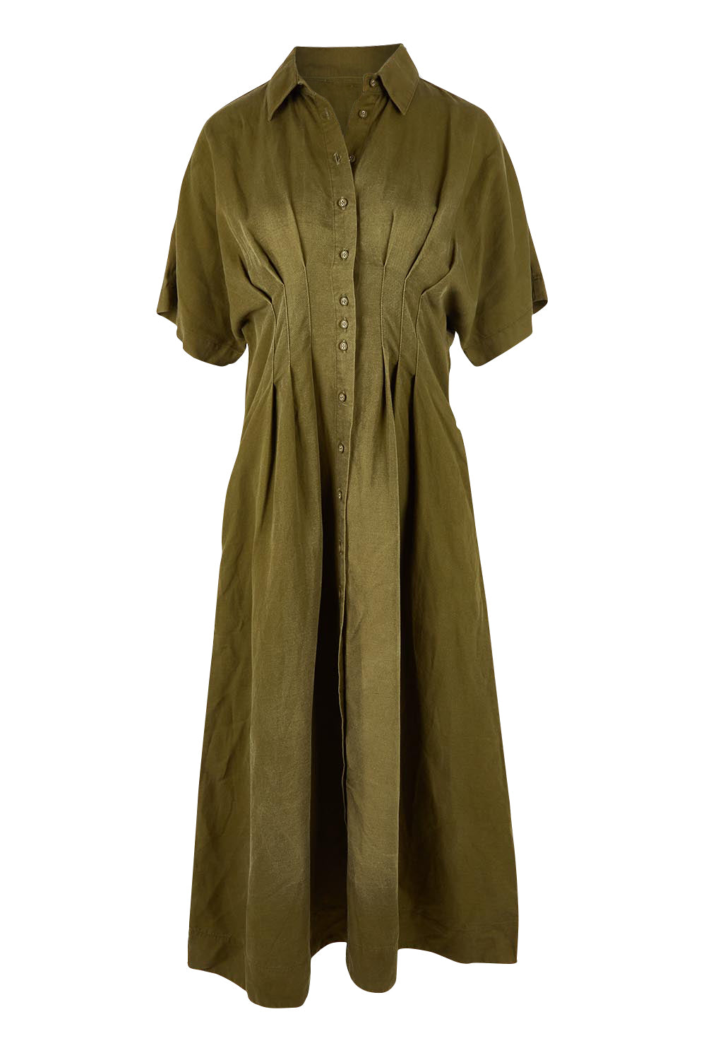 Product shot of the Marbella Dress in colour Wintermoss (Green), from the front