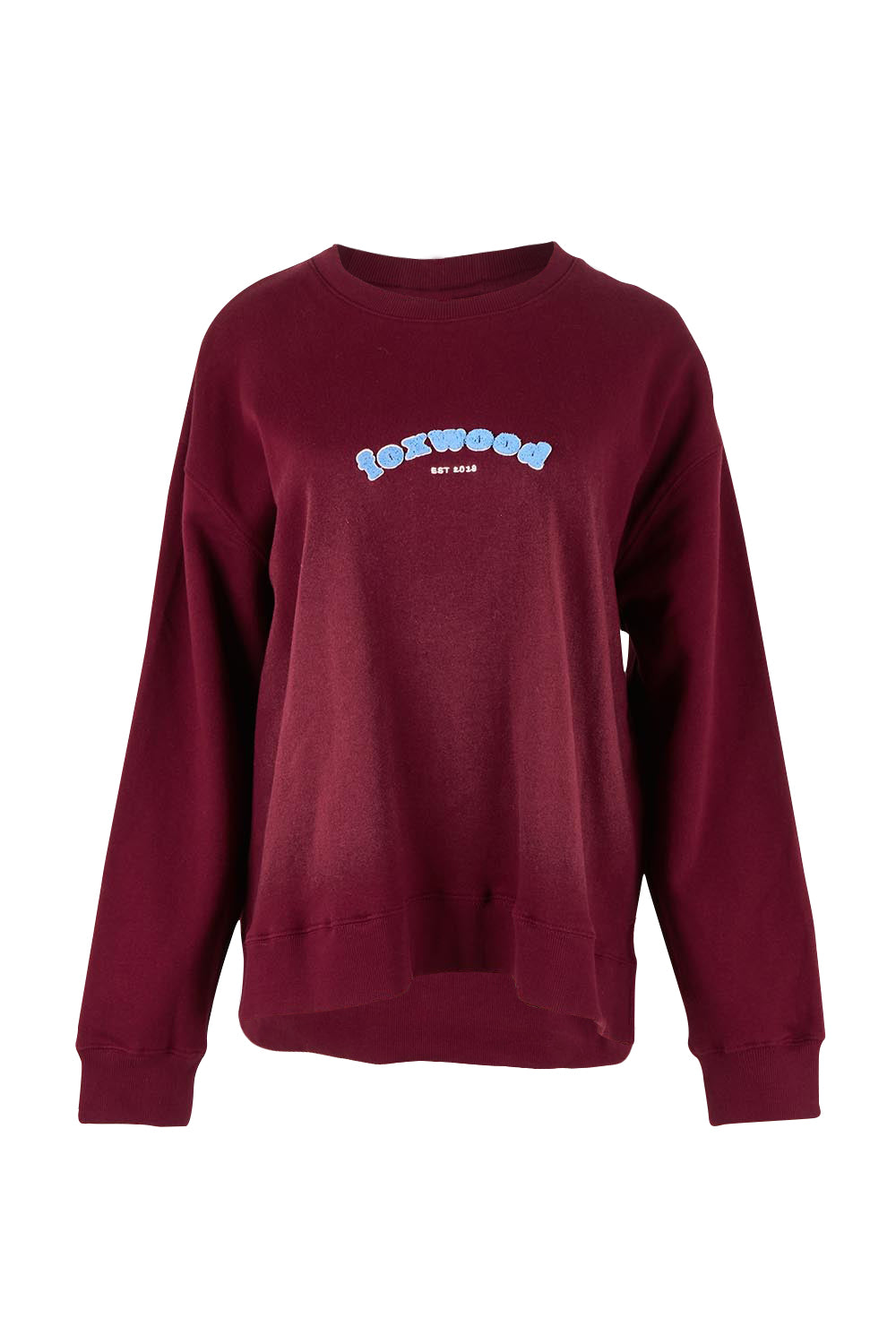 Product shot of the Solace Crew in colour Windwine (Red), from the front