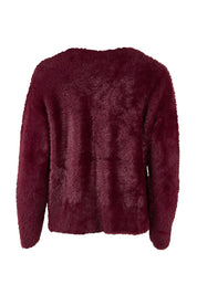 Product shot of the Kenny Button Cardi in colour Windwine (Red), from the back