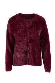 Product shot of the Kenny Button Cardi in colour Windwine (Red), from the front