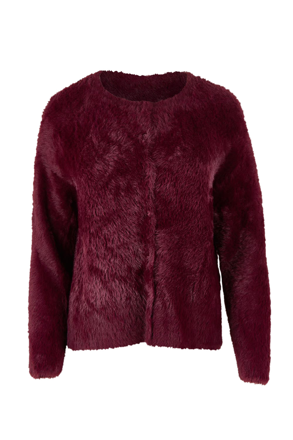 Product shot of the Kenny Button Cardi in colour Windwine (Red), from the front