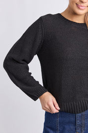 A model wearing the Blair Ls Knit in colour Black (Black), from the front, cropped image
