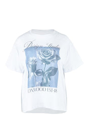 Product shot of the Studio Rose Tee – White in colour White, from the front