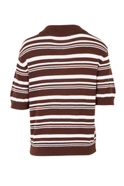 Product shot of the Rise Stripe Top – Chocolate in colour Chocolate, from the back