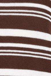 Product shot of the Rise Stripe Top – Chocolate in colour Chocolate, showing detail