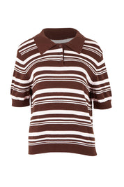 Product shot of the Rise Stripe Top – Chocolate in colour Chocolate, from the front