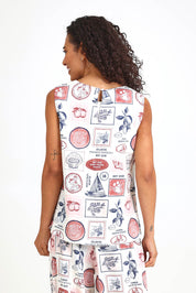Model Pamelar wearing size 10 of the French Riviera Top – Frenchprin in colour Frenchprin, from the back