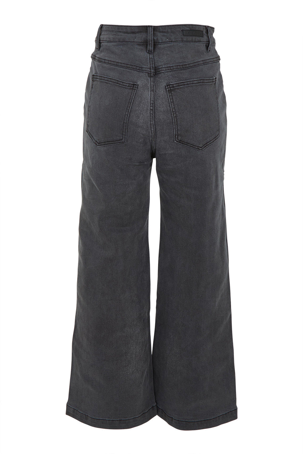 Product shot of the Sarah Wide Leg Jean in colour Washblack (Black), from the back