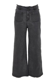 Product shot of the Sarah Wide Leg Jean in colour Washblack (Black), from the front