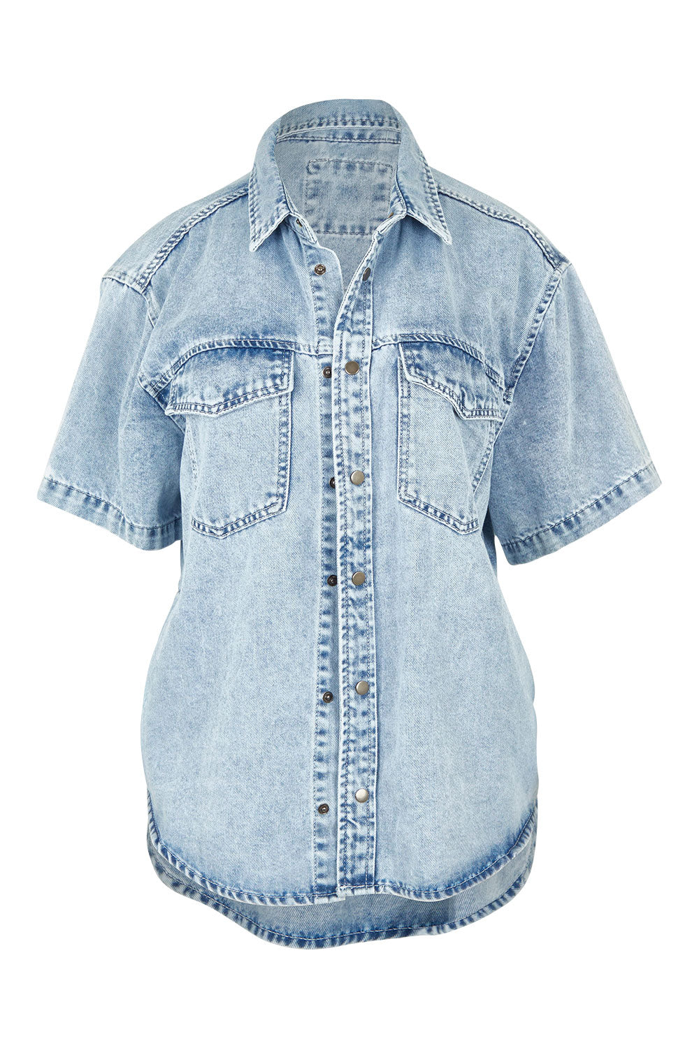 Product shot of the Daisy Denim Ss Shirt in colour Lightblue (Blue), from the front