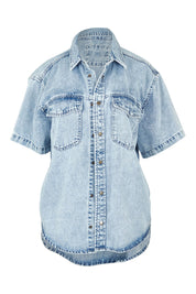 Product shot of the Daisy Denim Ss Shirt in colour Lightblue (Blue), from the front