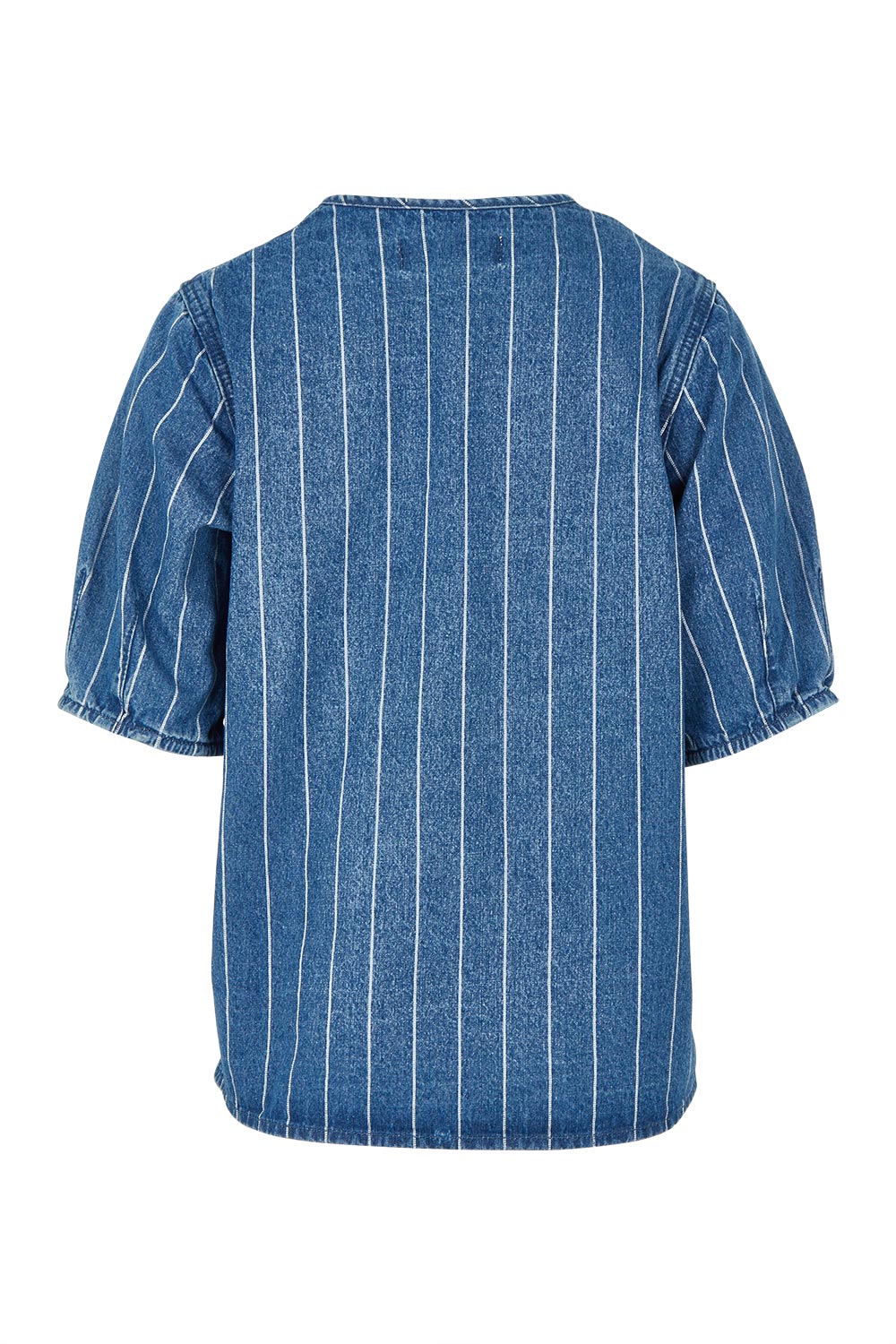 Product shot of the Tivoli Denim Top in colour Midblue (Blue), from the back