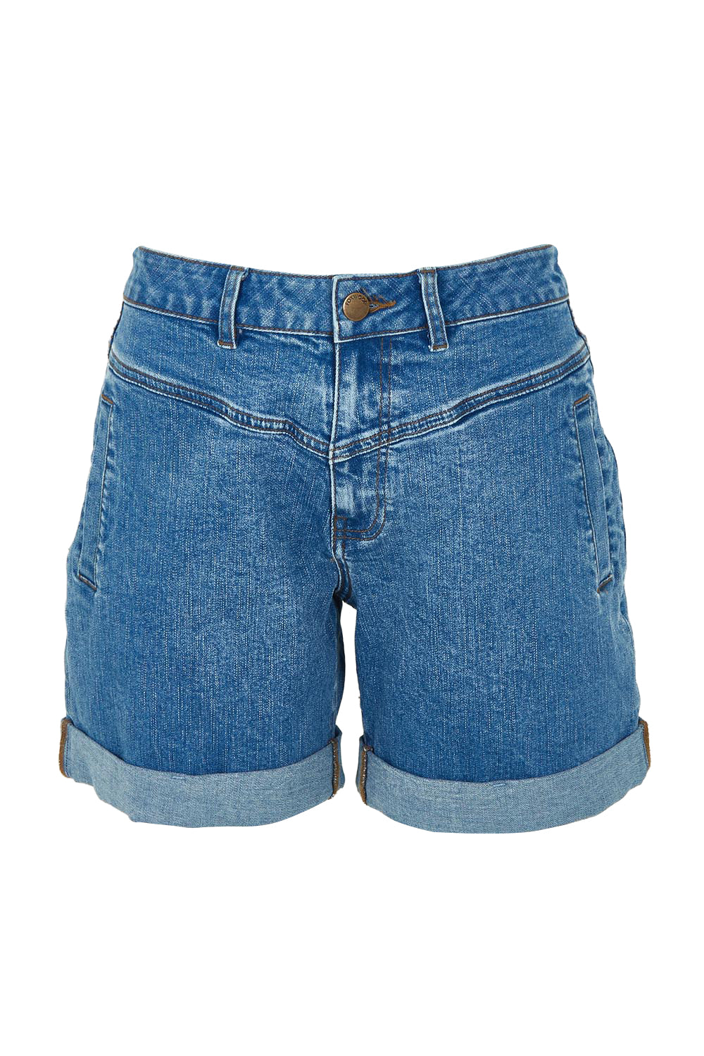 Product shot of the Elements Devi Denim Shorts in colour Midblue (Blue), from the front