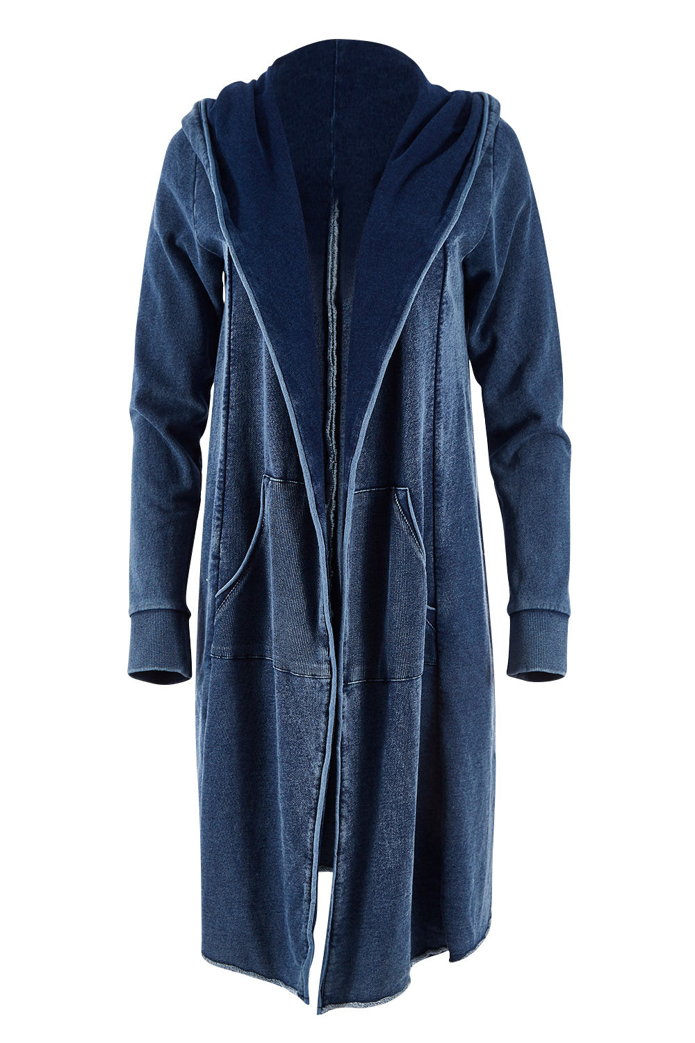 Product shot of the Elements Annie Hooded Cardigan in colour Washedenim (Blue), from the front