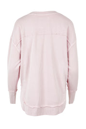 Product shot of the Elements Simplified Cotton Crew in colour Blossom (Pink), from the back