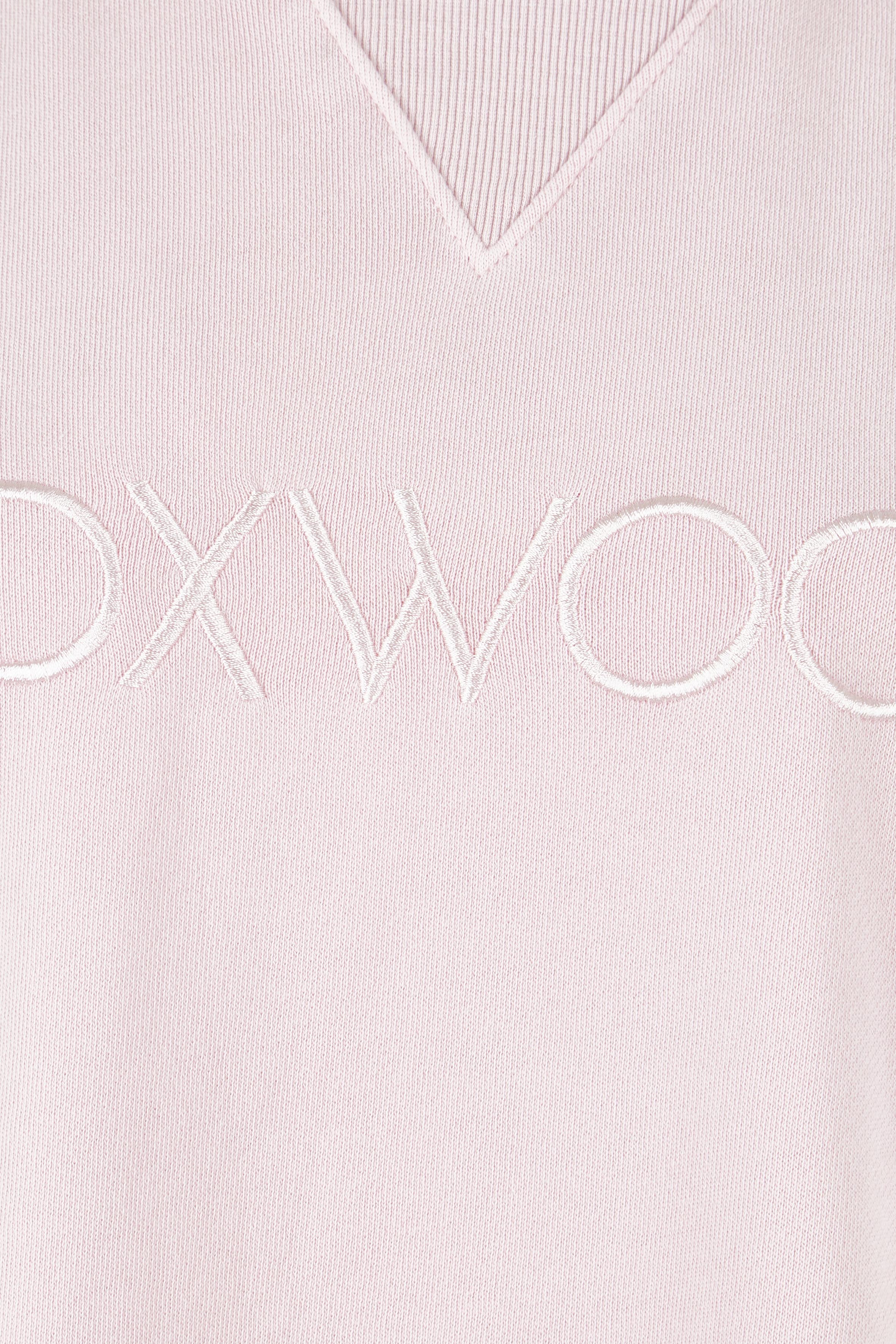 Product shot of the Elements Simplified Cotton Crew in colour Blossom (Pink), detail