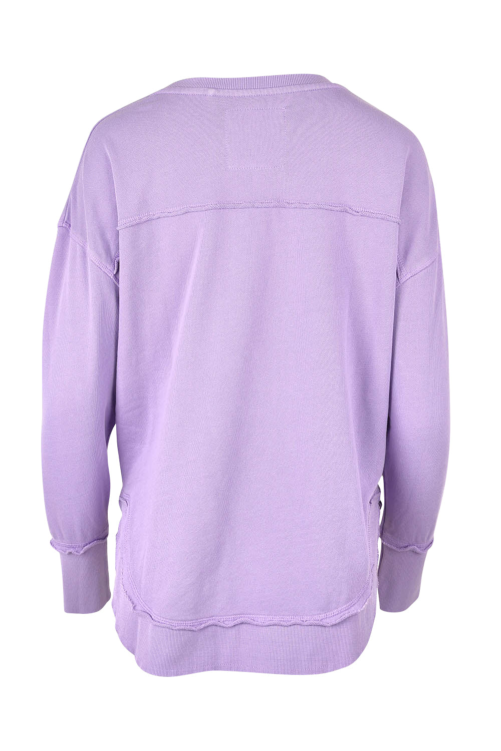Product shot of the Elements Simplified Cotton Crew in colour Lavender (Purple), from the back
