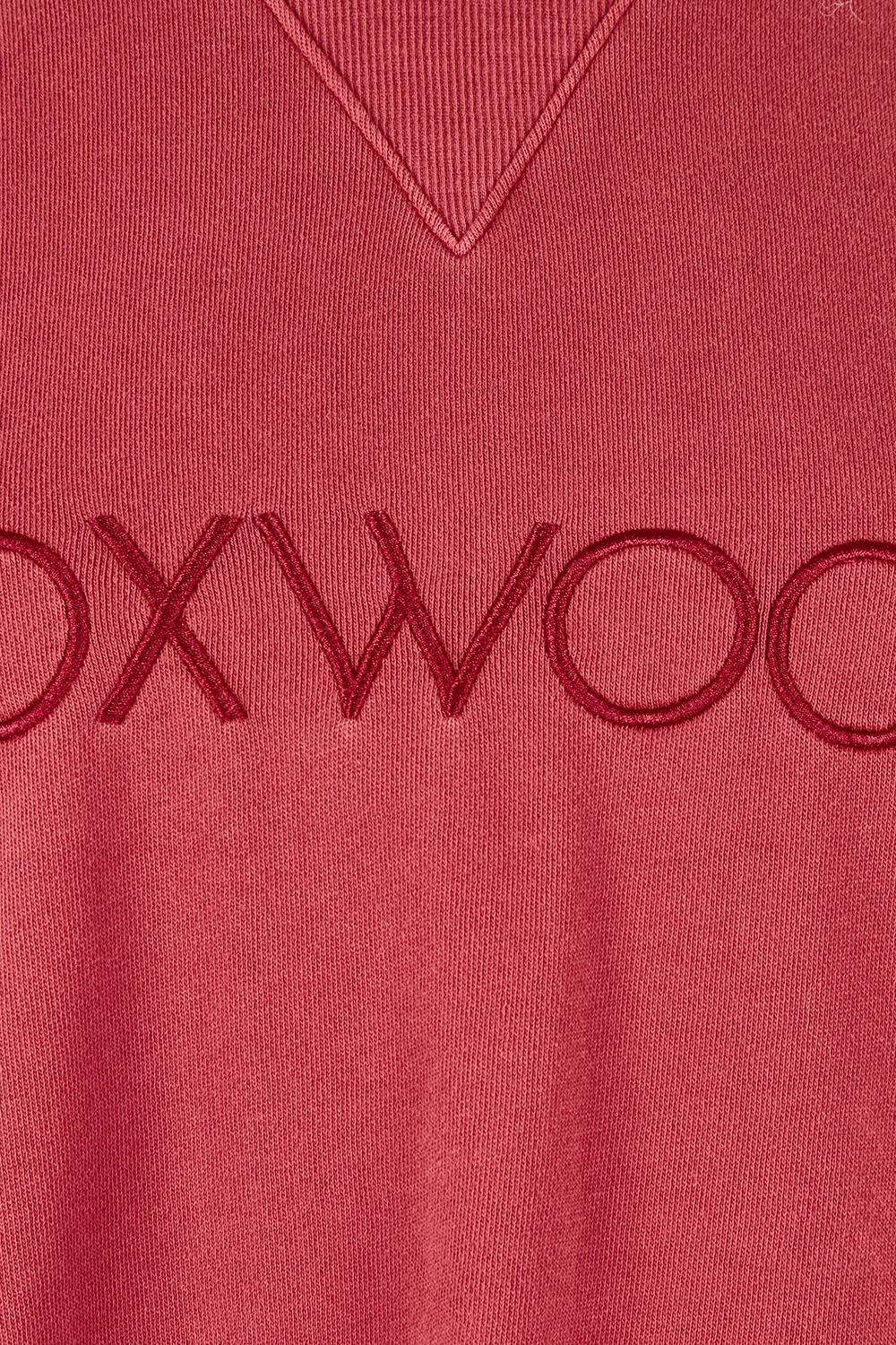 Product shot of the Elements Simplified Cotton Crew in colour Rust (Red), detail