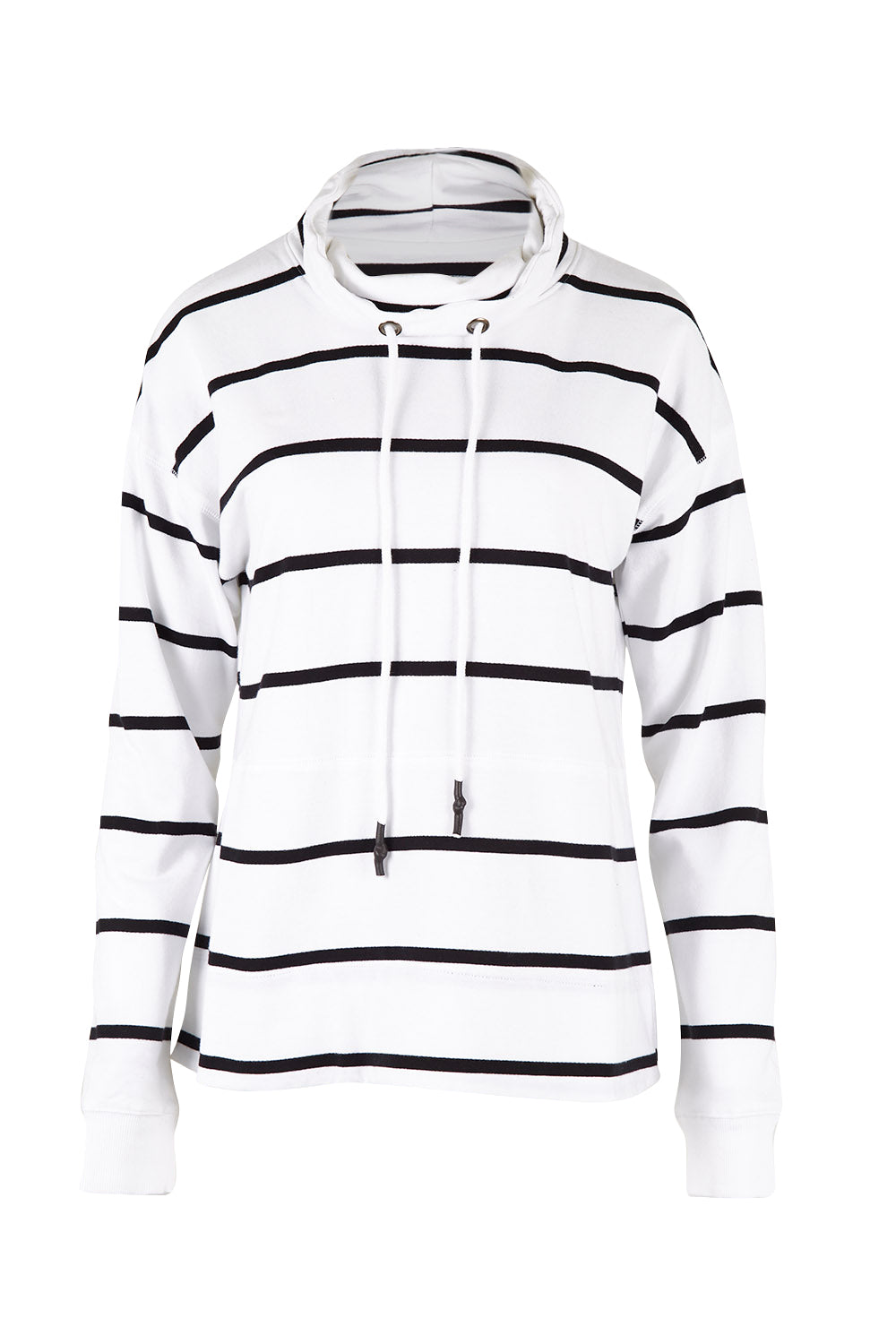 Product shot of the Elements Stripe Funnel Crew in colour Stripe (White), from the front