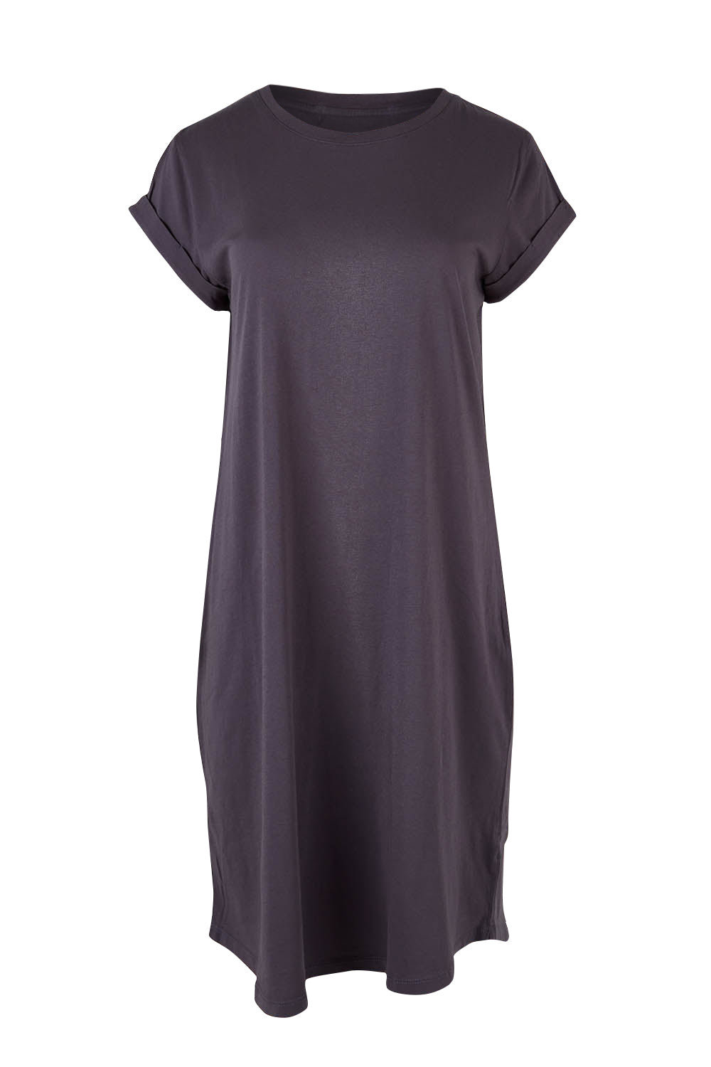 Product shot of the Elements Manly Tee Dress in colour Coal (Grey), from the front