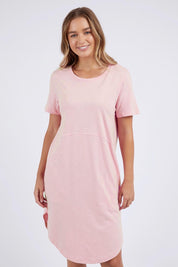 Model Genericm wearing size sample of the Elements Bay Cotton Dress – Ballerinap in colour Ballerinap, in a cropped view