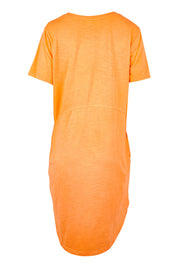 Product shot of the Elements Bay Cotton Dress – Melon in colour Melon, from the back