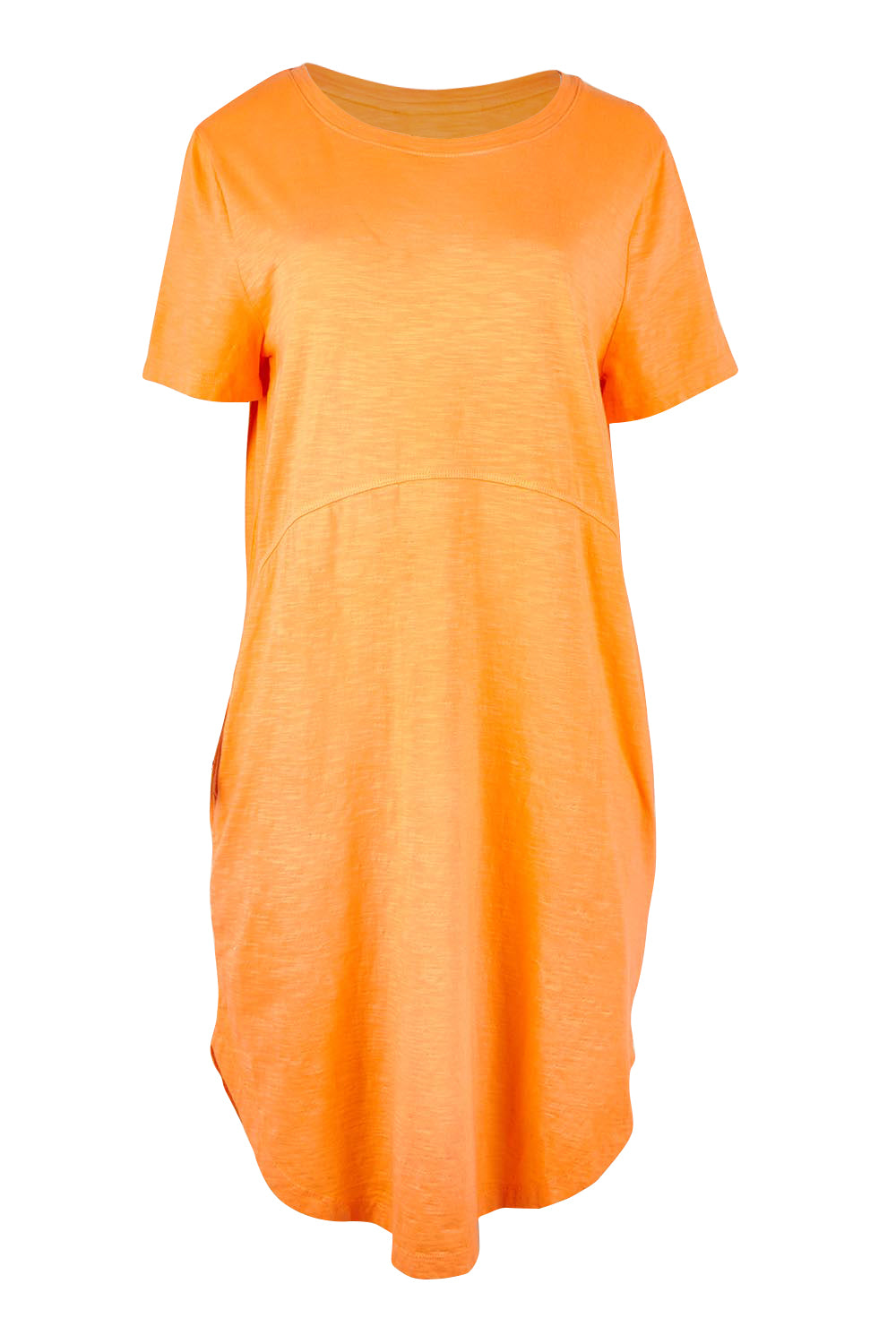 Product shot of the Elements Bay Cotton Dress – Melon in colour Melon, from the front