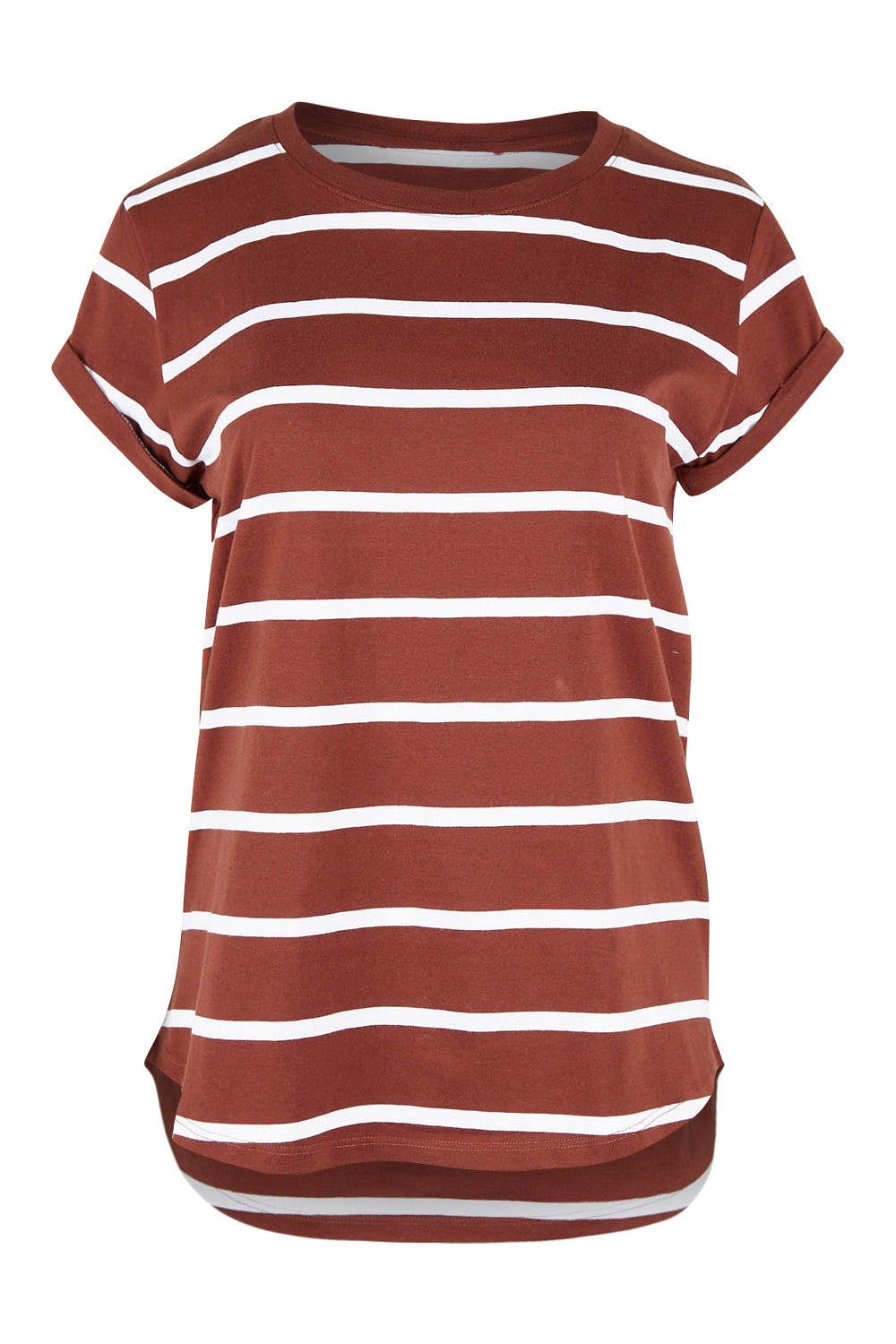 Product shot of the Elements Manly Stripe Cotton Tee in colour Chocstripe, from the front