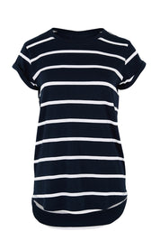 Product shot of the Elements Manly Stripe Cotton Tee in colour Navywhite (Blue), from the front